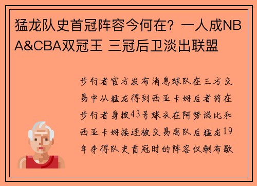 猛龙队史首冠阵容今何在？一人成NBA&CBA双冠王 三冠后卫淡出联盟
